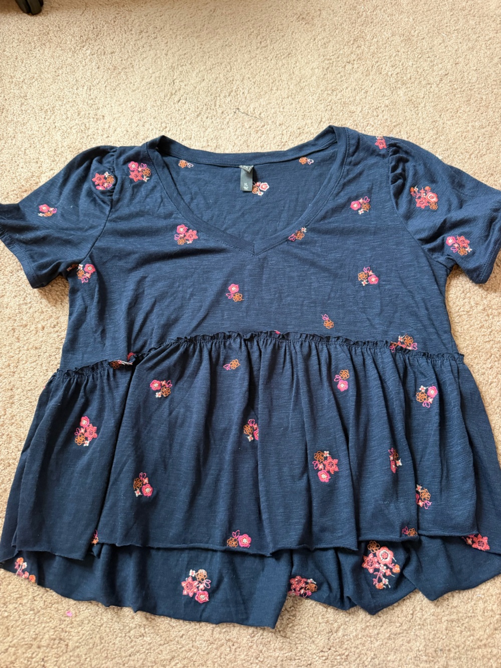 Alya Navy Short-Sleeve Floral Peplum Tee